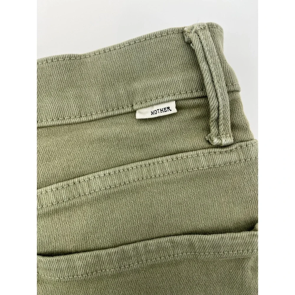 MOTHER High Waisted Smokin Double Ankle Jeans Oil Green‎ Raw Hem Size 32